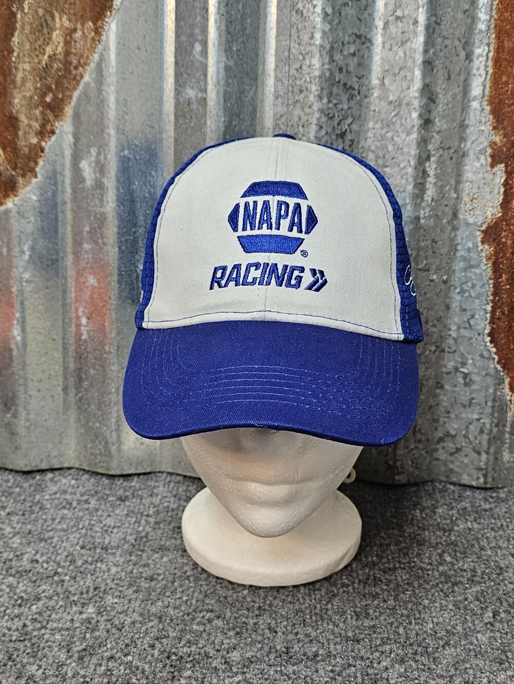 Unisex- NAPA Racing Trucker Hat Mesh Blue White Cap 🛠️